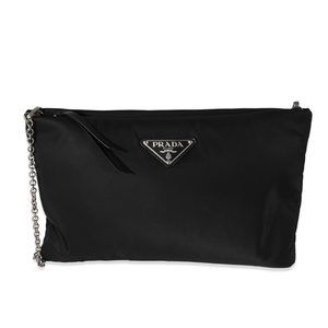 Prada Black Nylon Padded Chain Clutch